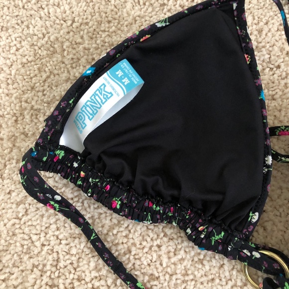PINK (Victoria Secret) black print ruffle halter bikini in size M - Picture 3 of 4